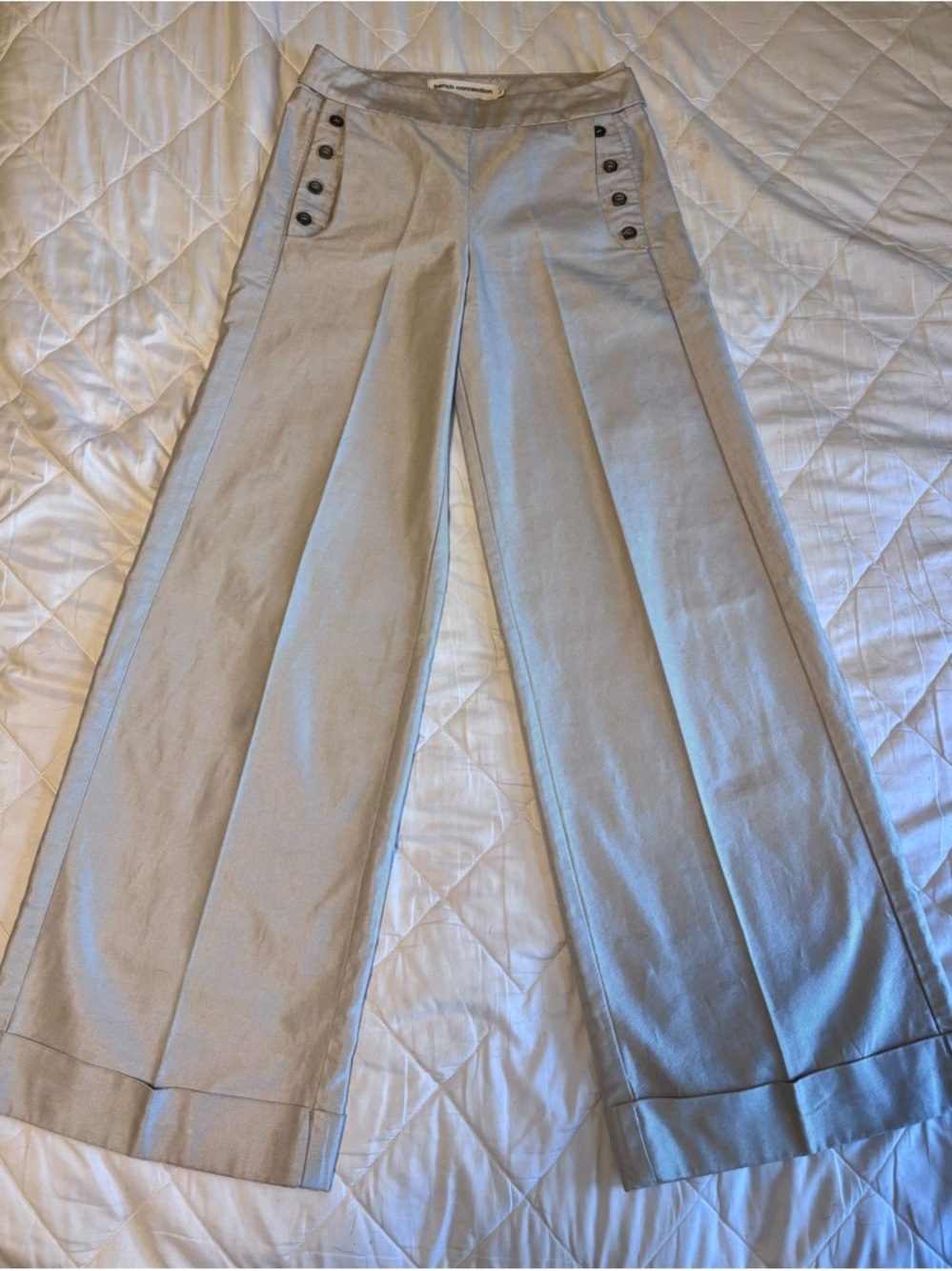 French Connection Light Gray Wide-Leg Chinos with Button Detail
